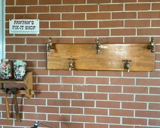 Handmade wood water faucet wall decor / coat or hat rack
