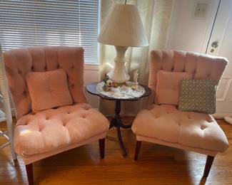 Vintage Parlor Chairs and set of Antique Opaque Lamps