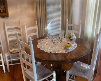 6 -Ladder back chairs and solid wood dining table with leaf -sits 4 or 6