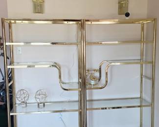 Pair of Brass and Glass étagères. Milo Baughman style. 1980's
