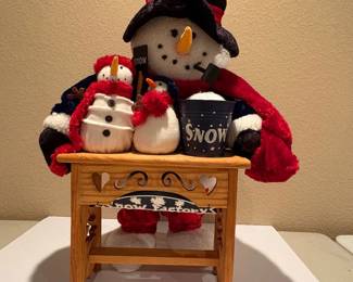 h Dan Dee Vintage Plush Snowman with Decorative Bench