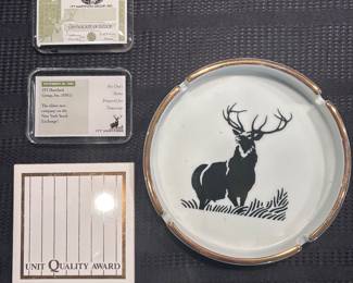  Vintage Commemorative ITT Hartford Group Inc. Stock Certificates with Ashtray and Coaster