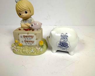 f Precious Moments A Penny A Kiss, A Penny A Hug Figurine and Collectors Club Bank