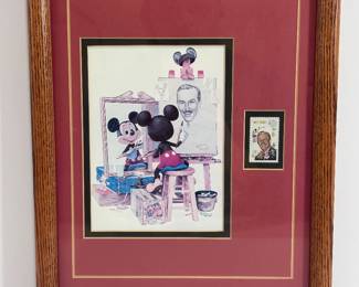 Framed Walt Disney USPS Stamp Display w/ Mickey Art Print Tribute Vintage 6¢ Commemorative