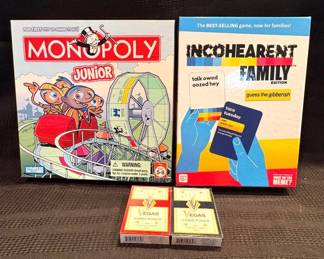 t Monopoly Junior and Incohearent Family Board Games with 2 Decks of Vegas Jumbo Poker Playing Cards