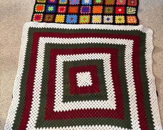 z Two Handmade Multicolored Crochet Throw Blankets