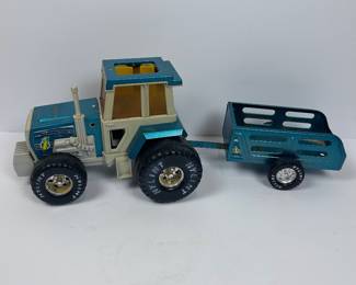 NyLINT Tractor w/ Trailer Rockford IL Farm Toy Metallic Blue Large Scale