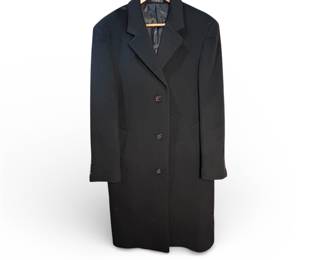  Men’s Winter Wear Lot – CHAPS Ralph Lauren Black Overcoat (Medium, 45” Long) + Cashmere Lined Leather Gloves (Medium)