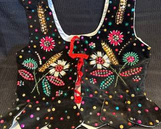z Vintage Polish Folk Costume Vest Black Velvet Beaded Sequined