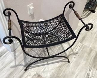 Black Wrought Iron Scrolling Bench