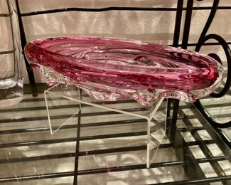 A decorative oblong rose color blown art  glass, 