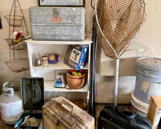 FISHING SUPPLIES, OLD COOLER
