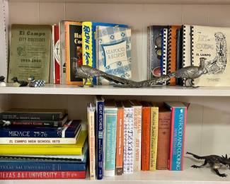 BOOKS, EL CAMPO YEARBOOKS,  COOKBOOKS, BIRD FIGURINES