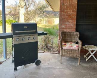GAS GRILL, WICKER CHAIR