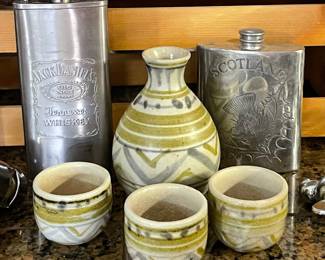 POTTERY SAKE SET, FLASKS