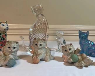 Fenton, Lenox Art Glass Cat Figurines  Vintage  Collectible Kitty Lot