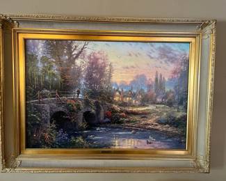 Thomas Kinkade Cobblestone Evening VII  Cobblestone Lane Framed Print  Large Ornate Gold Frame