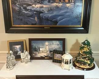 Large Framed Winter Church Landscape with Holiday Collections Featuring Kinkade And Mark Keathley 