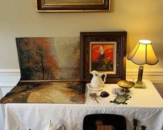 Autumn Wall Art Vintage Home Decor  Framed Floral Paintings, Brass Accents, Lamp  Collectibles