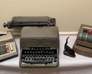 Vintage Office Equipment Lot Remington Typewriter, Adding Machines  More