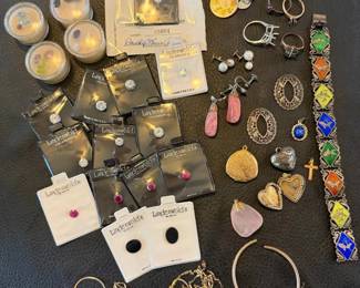 Sterling, 14K Signed Lindenwold Jewelry Lot  Gemstones, Lockets, Bracelet  Vintage Costume