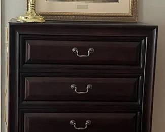 Thomas Kinkade Framed Print, 5Drawer Chest  Brass Floral Table Lamp