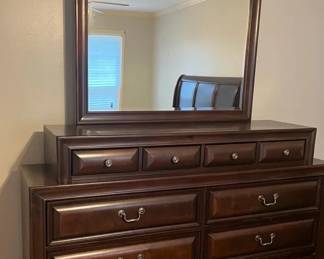 Long Dresser with Mirror Classic Dark Wood Bedroom Furniture