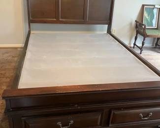 Queen Storage Bed Frame with BuiltIn Lower Drawers  Dark Wood Finish
