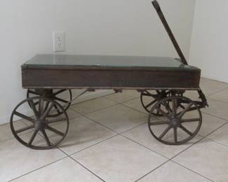 Antique wooden wagon w/cast iron wheels