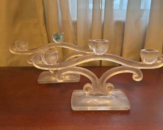 New Martinsville pair of vintage glass candle sticks 