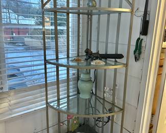 Brass and glass etegere