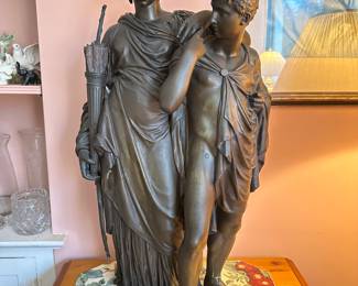 19th century French bronze, Penelope and Telemaque 31 in tall, unsigned 