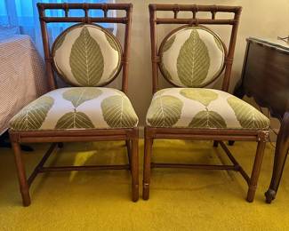 Pair upholstered rattan chairs 