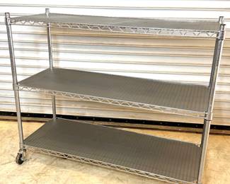 Three-Tier Chrome Wire Utility Cart with Casters and Shelf Liners