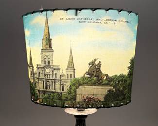 New Orleans Lamp with Shade Featuring St. Louis Cathedral and Mardi Gras Float