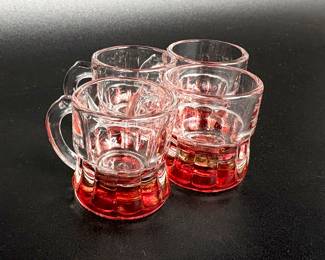 Set of 4 Tiny Vintage Federal Glass Mini Beer Stein Shot Glasses
