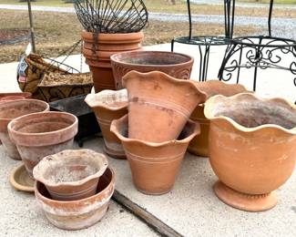 Terracotta Pot Lot With Hanging Baskets and Plant Stands