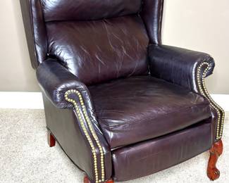 Vintage Burgundy Leather Wingback Recliner 2