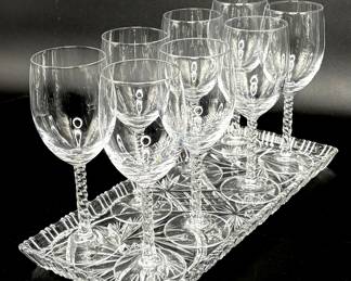 Set of 8 Crystal Twist Stem Wine Glasses with Crystal Tray