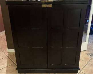 Black Lacquer Bar Cabinet with Wine Storage and Brass Hardware