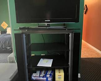 Samsung Flat Screen TV with Black Glass Media Stand