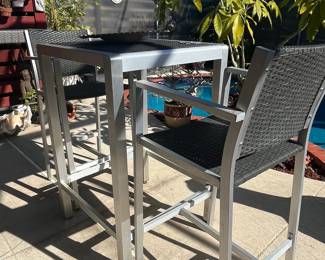 GDF Studio Crested Bay Outdoor Aluminum and Wicker 3 Piece Bar Set