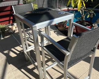 GDF Studio Crested Bay Outdoor Aluminum and Wicker 3 Piece Bar Set