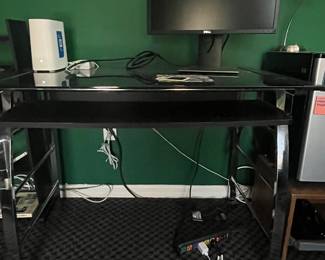 Kings Brand Furniture Metal and Glass Top Home Office Computer Desk with Keyboard Tray