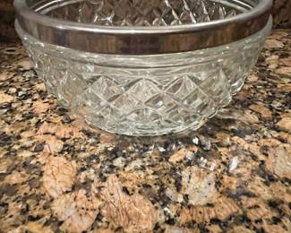 Vintage Cut Crystal Bowl with Silver Plated Rim