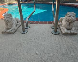 Pair of Reclining Lion Concrete Garden Statues