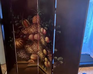 Four-Panel Hand-Painted Still Life Fruit Folding Screen