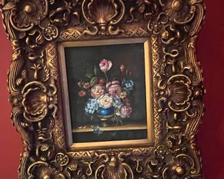 Ornate Giltwood Frame with Floral Still Life Painting