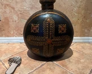 Vintage Hand-Hammered and Painted Metal Water Jug/Vase (Mughal/Rajasthani Style)