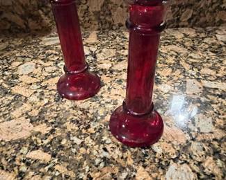 Pair of Indiana Glass Ruby Red Candlesticks